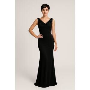 Popilush Solid Cowl Neck Sleeveless Dress with Built-In Shapewear Black Size-XS